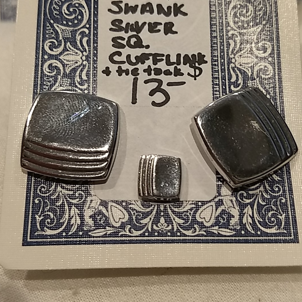 Silver Art Deco cuff link and tie tack